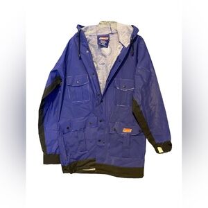 Coleman Mens Blue Hooded 100% PVC Outdoor Vented Snap Windbreaker Jacket Size M